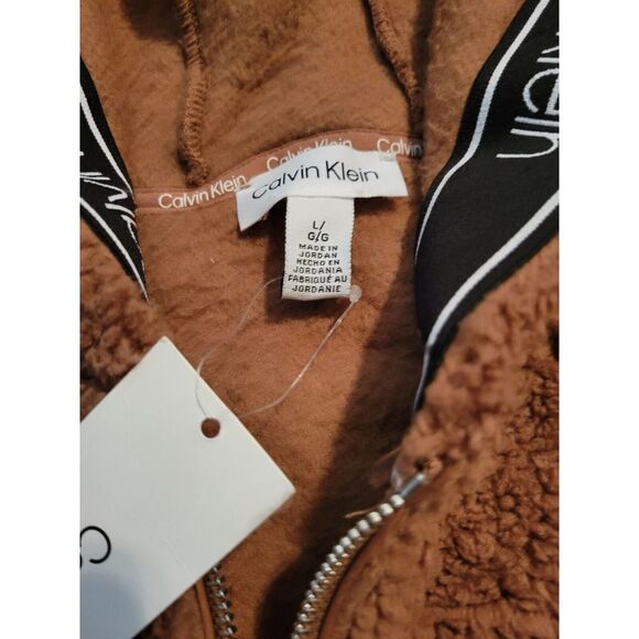 Calvin Klein Womens Fleece Jacket L Fuzzy Teddi Sherpa 1/4 Zip Pullover Cafe Ole - Picture 3 of 7